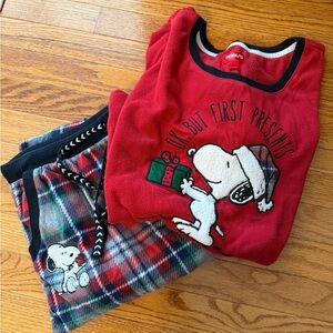 Peanuts Snoopy Festive Red and Plaid Pajama Set